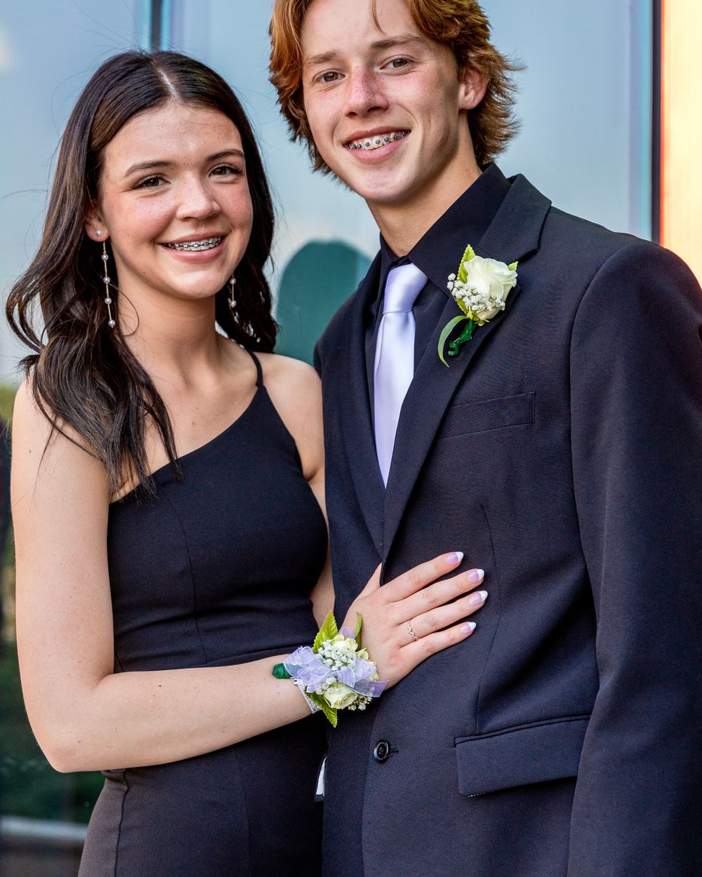 A couple, dressed up